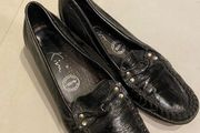 womens shoes loafers black lacquered leather size 5.5