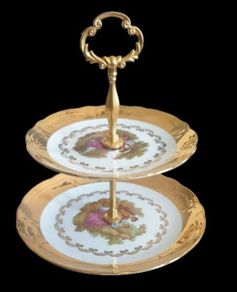 Vintage Wunsiedel Bavaria 24k Gold 2-T Cake Stand
