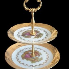 Vintage Wunsiedel Bavaria 24k Gold 2-T Cake Stand