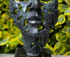 Surrealist Bronze Mask Inspired By Salvador Dali - Patinated Bronze, Marble