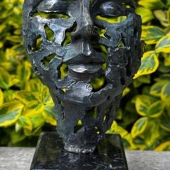 Surrealist Bronze Mask Inspired By Salvador Dali - Patinated Bronze, Marble