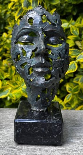 Surrealist Bronze Mask Inspired By Salvador Dali (21cm) - Patinated Bronze, Marble
