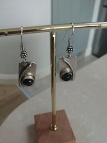 Bespoke sterling silver drop earrings with blue topaz