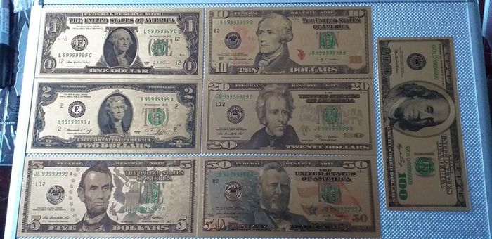 7pcs/Set 24K Gold Plated Dollars Antique Plated Commemorative LOT
