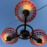 Vintage 1960s Mid-Century Three-Arm Chandelier Red and White Geometric Glass Image 2