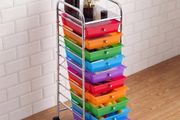 Rolling Cart with Drawers, 10 Drawer Storage Organizer, Mobile Utility Cart with Steel Frame, Universal Casters &amp; 2 Brakes, Great for Office, Classroom, Craft Tools, Garage, Studio, Rainbow