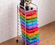 Rolling Cart with Drawers, 10 Drawer Storage Organizer, Mobile Utility Cart with Steel Frame, Universal Casters & 2 Brakes, Great for Office, Classroom, Craft Tools, Garage, Studio, Rainbow