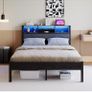 Bed Frame with Charging Station and LED Lights,Metal Image 6
