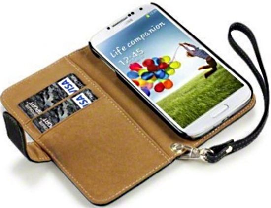 SAMSUNG i9500 GALAXY S4 Wallet Case Cover Black & Tan