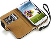 SAMSUNG i9500 GALAXY S4 Wallet Case Cover Black & Tan