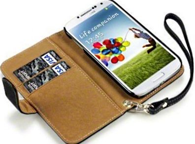 SAMSUNG i9500 GALAXY S4 Wallet Case Cover Black & Tan