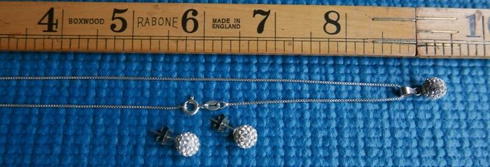 925 Sterling Silver Shamballa Style Crystal Disco Ball Earrings Pendant + Necklace Set