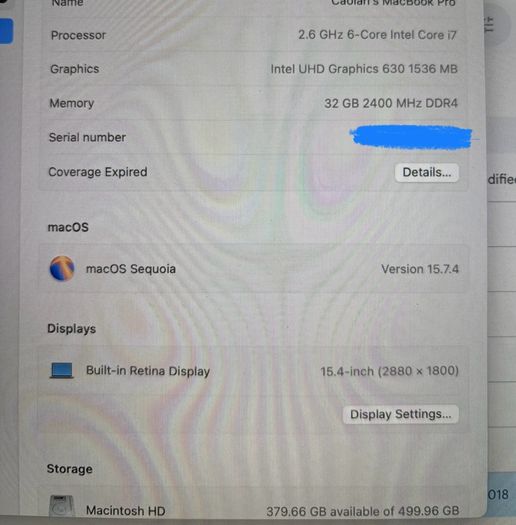 Macbook Pro 2018 15,1 i7 w/Radeon 560x 32GB 500GB