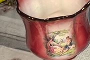 Antique Staffordshire Pink and Gold Ceramic Jardiniere Romantic Courting Scene, Postage available or Collection