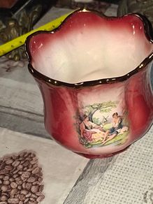 Antique Staffordshire Pink and Gold Ceramic Jardiniere Romantic Courting Scene, Postage available or Collection