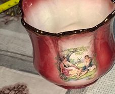 Antique Staffordshire Pink and Gold Ceramic Jardiniere Romantic Courting Scene, Postage available or Collection