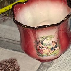 Antique Staffordshire Pink and Gold Ceramic Jardiniere Romantic Courting Scene, Postage available or Collection