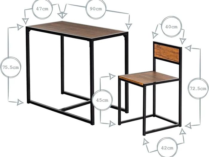 Brown & Black 2 Seater Compact Dining Set - 2 Chairs and Table - Two Person Kitchen Dinner Small Space Saving Wood Contemporary Finish