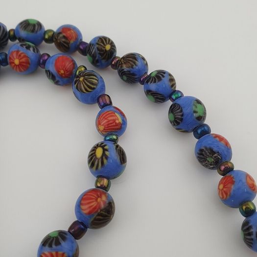 Antique Venetian Style Floral Glass Beads Necklace