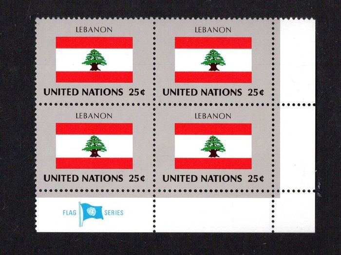 1988 United Nations New York Lebanon National Flag (part of flag series) Block of 4 Mint Never Hinged (MNH)