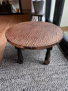 Mid century round copper top coffee table
