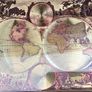 1980s Reproduction gold foil decorative map featuring double hemisphere framed Image 3