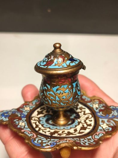 19th Century Napoleon 111 Bronze Cloisonne Ink Well