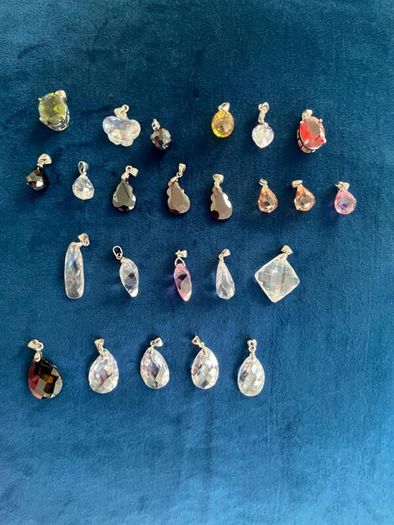 24 Vintage Faceted Crystal Pendants, Assorted Colours & Shapes, Jewellery Making Components