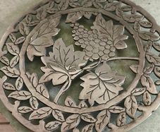 Vintage Metal Trivet with Grape Motif, Rustic Decor , For Altar or Cauldron