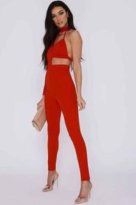 Tall Red Asymmetric High Neck Jumpsuit size 8 in the style