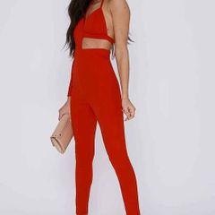 Tall Red Asymmetric High Neck Jumpsuit size 8 in the style