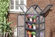 Cold Frame Mini Greenhouse 3 Levels Greenhouse Plant Bed with Opening Roof Double Doors Made of Wood Polycarbonate Weatherproof Gray 70.5 x 42 x 132 cm