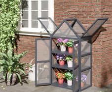 Cold Frame Mini Greenhouse 3 Levels Greenhouse Plant Bed with Opening Roof Double Doors Made of Wood Polycarbonate Weatherproof Gray 70.5 x 42 x 132 cm