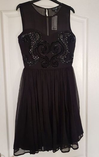 Warehouse Embellished black dress, size 8, NEW