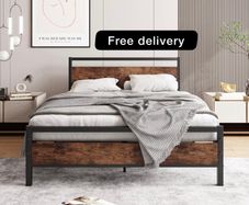 Double Bed Frame with Wooden Headboard