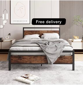 Double Bed Frame with Wooden Headboard