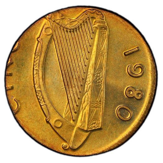 Ireland 1980 1d penny mint error struck on 2 gram brass planchet PCGS MS66