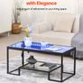 Coffee Table, Modern Tempered Glass Coffee Table with Lighting, 2 Tiers Rectangle Glass Center Desk with Open Storage, Minimalist Metal Accent End Desk for Living Room, Office, Easy Assembly Image 4