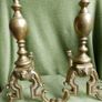 Antique Victorian Brass Fire Side Dogs - Lion Head Brass Fire Dogs Image 2