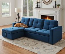 Blue Corner Sofa Bed Storage,215cm