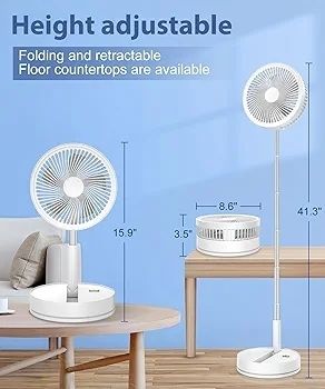 Portable Foldable Standing Fan - 8.6" 8000mAh Rechargeable Oscillating | 4-speed 22dB Silent Fan with Remote. USB Telescopic 3.5" Collapsible Design for Bedroom, Travel, Cruise & Camping.