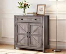 Coffee Bar Cabinet, Farmhouse Coffee Bar Table with Drawer, Buffet Stand Cabinet with 2 Barn Doors, Sideboard Buffet Station for Living Room