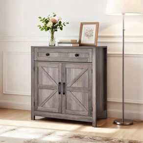 Coffee Bar Cabinet, Farmhouse Coffee Bar Table with Drawer, Buffet Stand Cabinet with 2 Barn Doors, Sideboard Buffet Station for Living Room