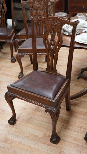 Edwardian Chippendale-Style Beech Dining Chairs _ Set of 6