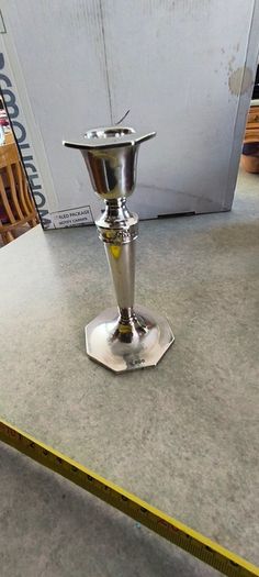 Walker & Hall 1935 Sheffield Hallmarked Sterling Silver Matched Just one of Hexagonal Art Deco Candlesticks / Candle Holders - 15cm High. 122 Gr.