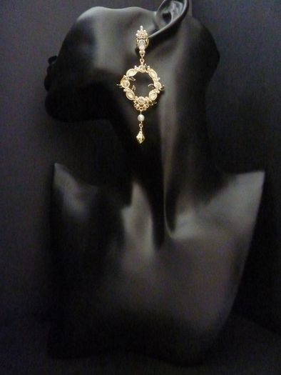 Vintage Style Faux Pearl Boho Chic Drop Gold Earrings