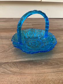 Vintage Pressed Blue Glass Bon Bon Dish