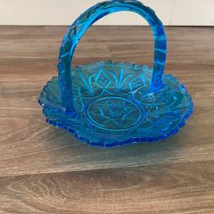 Vintage Pressed Blue Glass Bon Bon Dish
