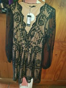 Plus lace plunge skater dress
