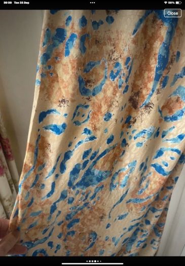 dress slip dress bias cut with scallop neckline size 10:beige patterned